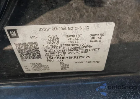 2019 Chevrolet Silverado 2500Hd High Country from USA, damaged, VIN 1GC1KUEY5KF275075